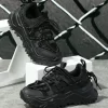 Men Patch Decor Lace-up Front Chunky Sneakers, Black Round Toe Sneakers For Daily - Image 3