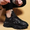 Sporty Black Chunky Shoes For Women, Patch Decor Lace Up Sneakers - Image 4