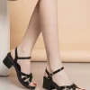 Women Ankle Strap Chunky Heeled Sandals, Elegant Black Heeled Sandals - Image 3
