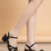 Women Ankle Strap Chunky Heeled Sandals, Elegant Black Heeled Sandals - Image 2