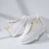 2023 New Style Women's Casual Outdoor High-top Canvas Shoes With Comfortable Thick Soles, Rose Embroidery, Platform, Lace-up, College Style, Height Increasing - Image 3
