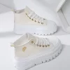 2023 New Style Women's Casual Outdoor High-top Canvas Shoes With Comfortable Thick Soles, Rose Embroidery, Platform, Lace-up, College Style, Height Increasing