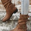 Fashion Brown Boots For Women, Buckle Decor Slouchy Boots - Image 4