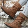 Fashion Brown Boots For Women, Buckle Decor Slouchy Boots - Image 3