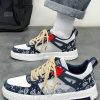 Men Wave & Letter Graphic Lace Up Sneakers, Sporty Mesh Skate Shoes For Outdoor - Image 2