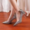Gorgeous Silver High Heels Sparkly Rhinestone Crystal Bridal Wedding Shoes, Silver High Heel Dress Shoes For Women - Image 3
