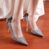 Gorgeous Silver High Heels Sparkly Rhinestone Crystal Bridal Wedding Shoes, Silver High Heel Dress Shoes For Women