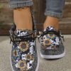 Women's Fashionable Floral Pattern Lace-up Low Top Jean Casual Sports Shoes