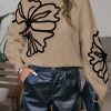 LUNE Butterfly Pattern Mock Neck Drop Shoulder Sweater