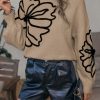 LUNE Butterfly Pattern Mock Neck Drop Shoulder Sweater - Image 2