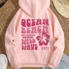 Floral & Slogan Graphic Drawstring Thermal Lined Hoodie