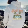 Men Slogan & Palm Tree Print Hoodie
