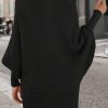 LUNE Solid Batwing Sleeve V Neck Sweater - Image 3