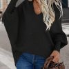 LUNE Solid Batwing Sleeve V Neck Sweater