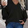 LUNE Solid Batwing Sleeve V Neck Sweater - Image 2