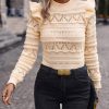 Clasi Solid Ruffle Trim Pointelle Knit Sweater