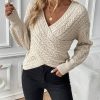 Essnce Cable Knit Drop Shoulder Crossover Sweater - Image 2