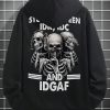 Men Slogan & Skull Print Kangaroo Pocket Hoodie - Image 3
