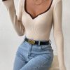 Essnce Contrast Binding Sweetheart Neck Ribbed Knit Sweater - Image 2