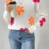 Floral Pattern Drop Shoulder Sweater - Image 2