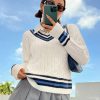 Qutie Striped Trim Cable Knit Sweater Without Blouse - Image 2