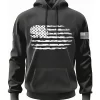 Men American Flag Print Kangaroo Pocket Drawstring Thermal Lined Hoodie
