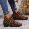 Women's Leopard Print Pointed Toe Flat Ankle Boots - Imitation Suede Chelsea Boots - Image 3