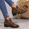 Women's Leopard Print Pointed Toe Flat Ankle Boots - Imitation Suede Chelsea Boots