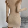 Privé Fuzzy Trim Ribbed Knit Sweater Dress Without Belt - Image 4