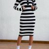 Striped Pattern Button Front Cardigan & Bodycon Dress - Image 2