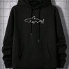 Men Shark Print Kangaroo Pocket Drawstring Hoodie - Image 2