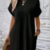 Solid Batwing Sleeve Hidden Pocket Tee Dress