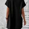 Solid Batwing Sleeve Hidden Pocket Tee Dress - Image 3