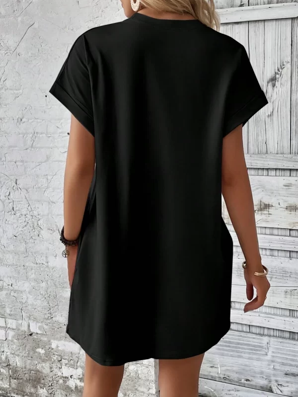 Solid Batwing Sleeve Hidden Pocket Tee Dress - Image 3