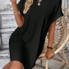 Solid Batwing Sleeve Hidden Pocket Tee Dress - Image 2