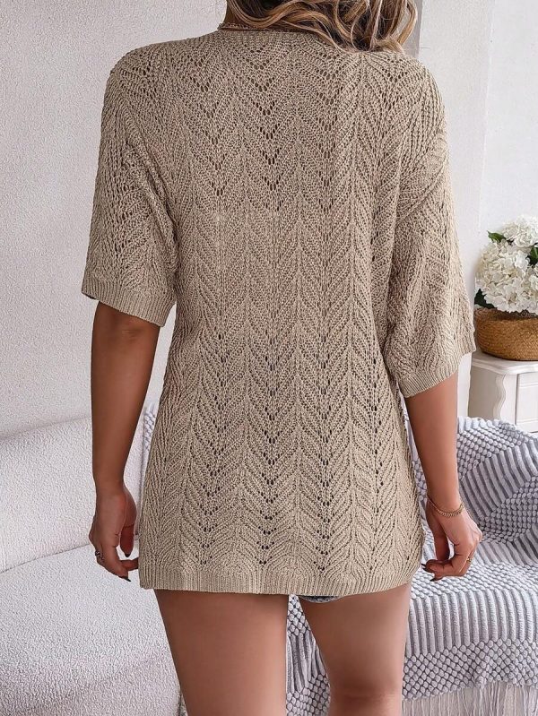 Hollow Out Short Sleeve Knitted Cardigan, Summer, Beach Cover Up - Image 3