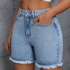 Tall Women's Fashion Frayed Hem Washed Denim Shorts