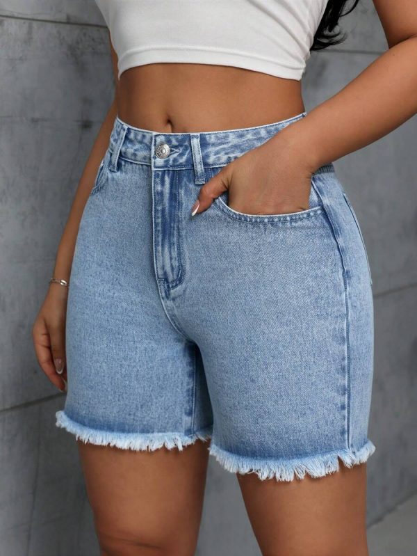 Tall Women's Fashion Frayed Hem Washed Denim Shorts