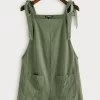 Summer Casual And Loose St Patrick Day Knot Strap Pocket Patched Pinafore Green Short Romper