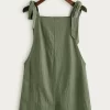 Summer Casual And Loose St Patrick Day Knot Strap Pocket Patched Pinafore Green Short Romper - Image 3