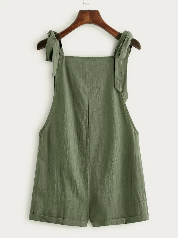 Summer Casual And Loose St Patrick Day Knot Strap Pocket Patched Pinafore Green Short Romper - Image 3