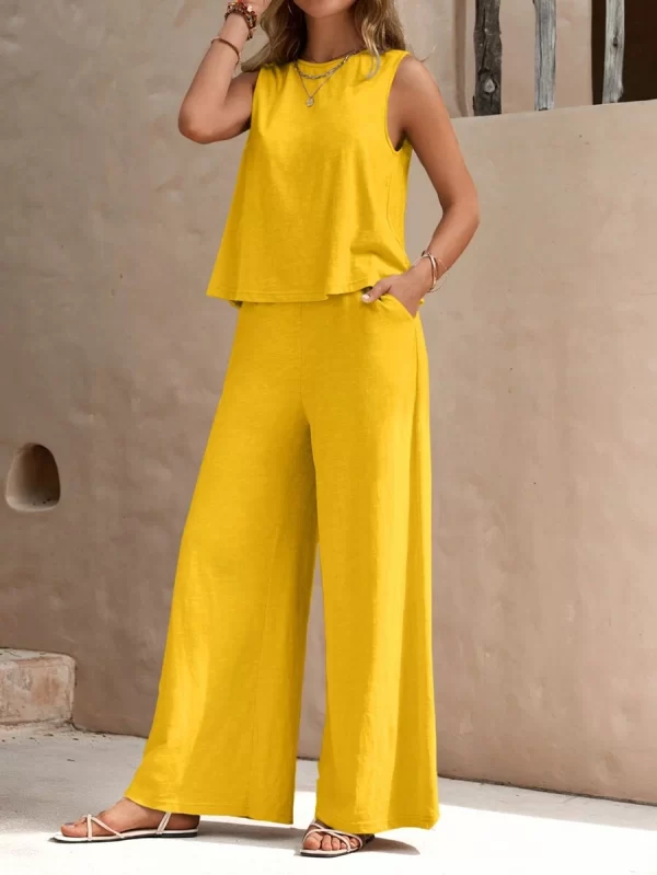 Solid Tank Top & Wide Leg Pants