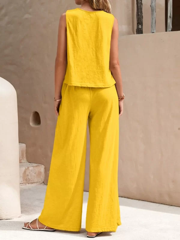 Solid Tank Top & Wide Leg Pants - Image 3