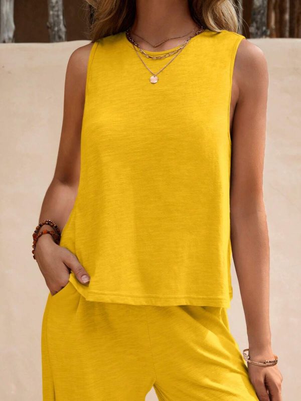 Solid Tank Top & Wide Leg Pants - Image 2