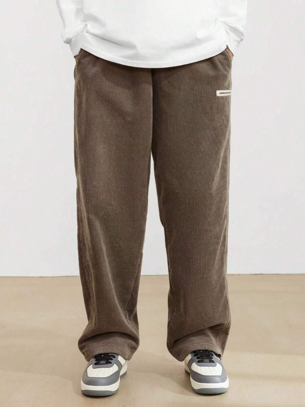Manfinity Hypemode Loose Fit Men's Corduroy Pants With Letter Patch Detail Baggy Long Slacks Plain Going Out - Image 2