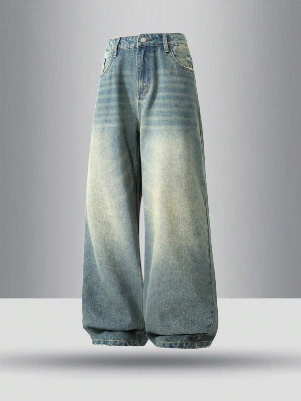 Men Casual Vintage Loose Fit Distressed Straight Leg Jeans