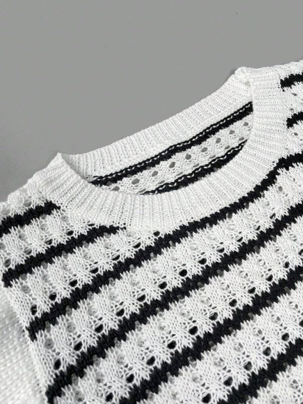 Women's Colorblock Striped Round Neck Casual Knitted Sweater - Image 2