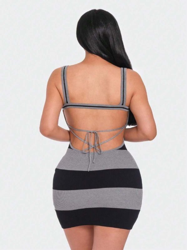STRIPED SLEEVELESS RIB-KNIT MINI DRESS - Image 2