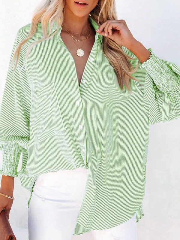 Women's Casual Striped Loose Cuffed Blouse, Spring Autumn