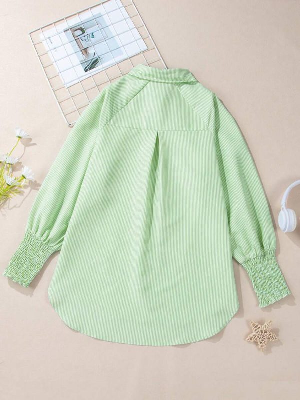 Women's Casual Striped Loose Cuffed Blouse, Spring Autumn - Image 2